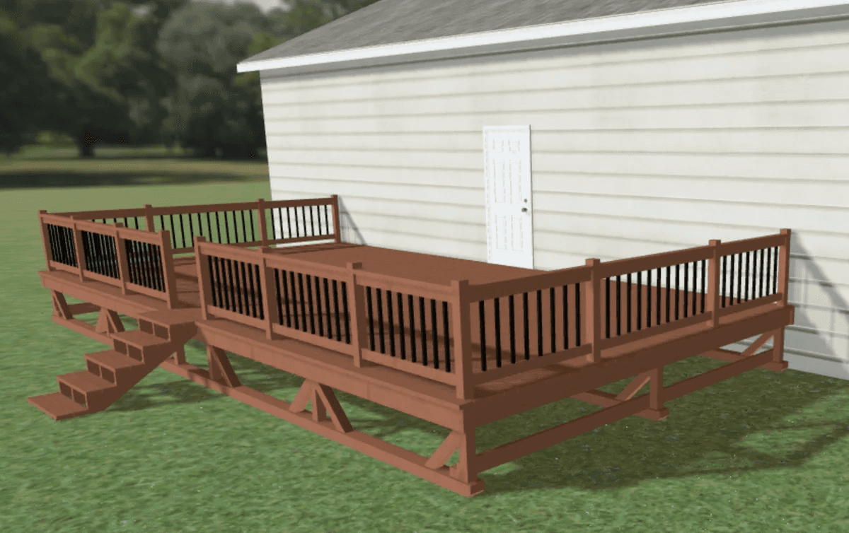 3D model of a wooden gazebo with a sloped roof and open entrance, displayed in a design interface.