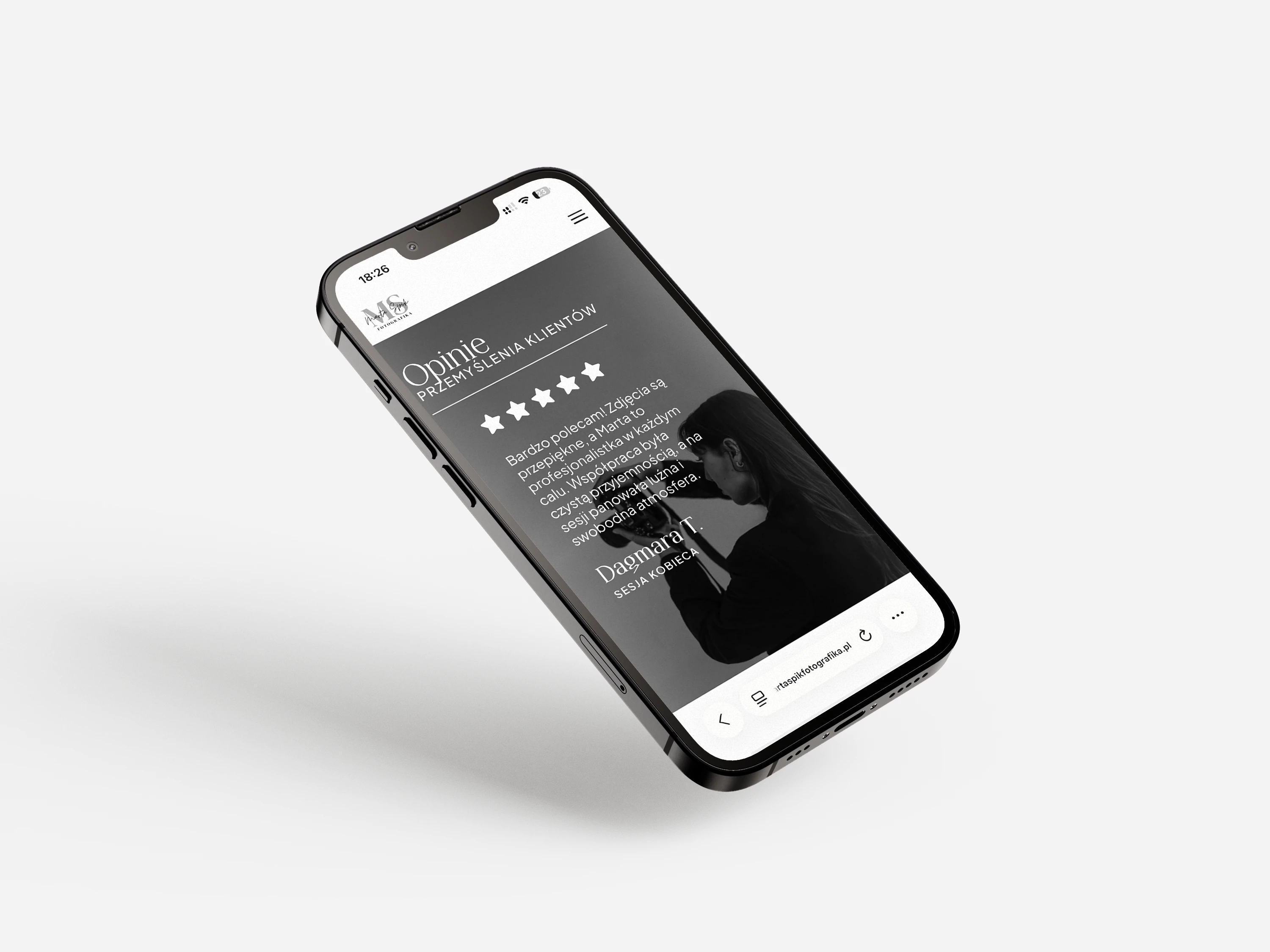 Strona internetowa Marta Spik Fotografika — sekcja z opiniami na telefonie