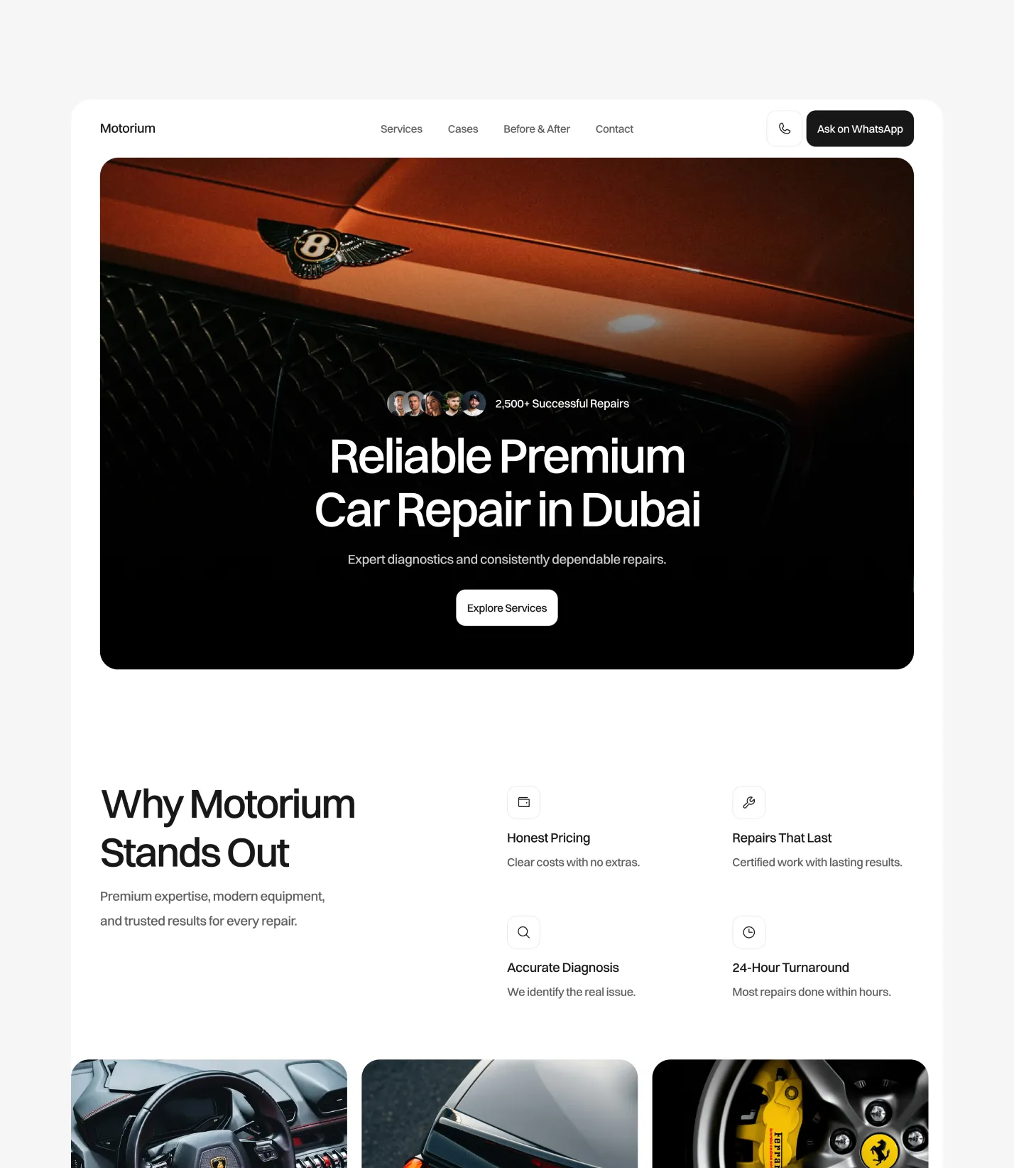 Car repair website template homepage preview with service focused structure