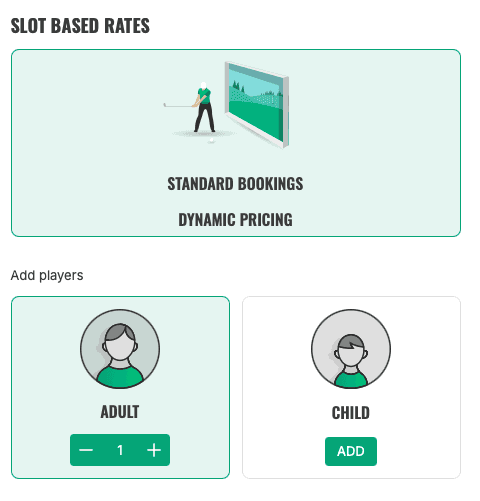 image of window with selections for booking: standard, adult and children