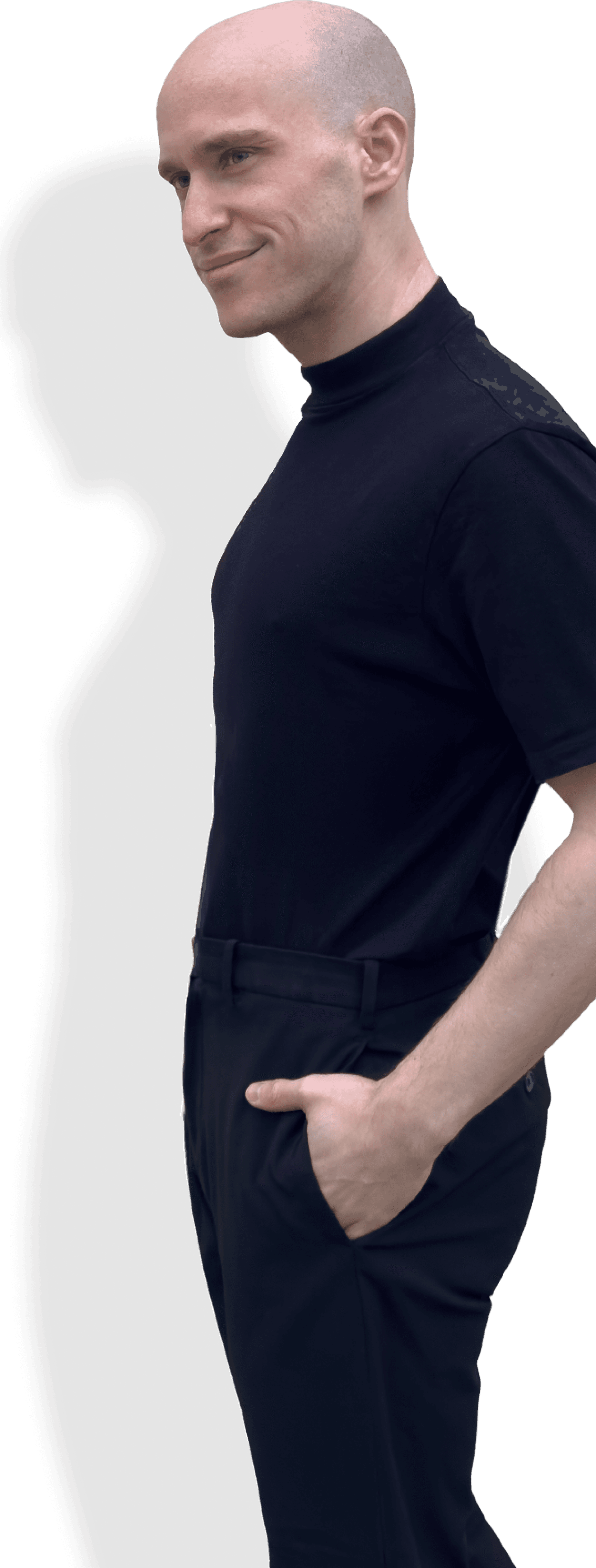 Portrait of a UX/UI designer wearing a black t-shirt.