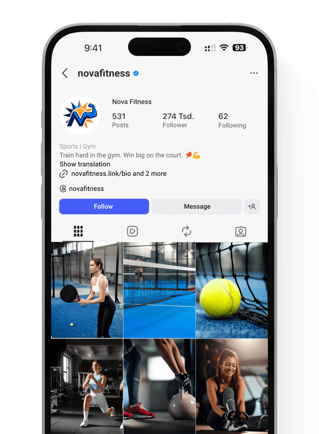 Instagram Profil on iPhone from NovaFitness