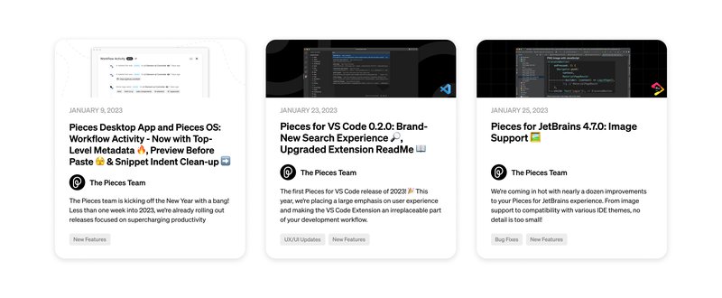 Cards that show the three releases from January.