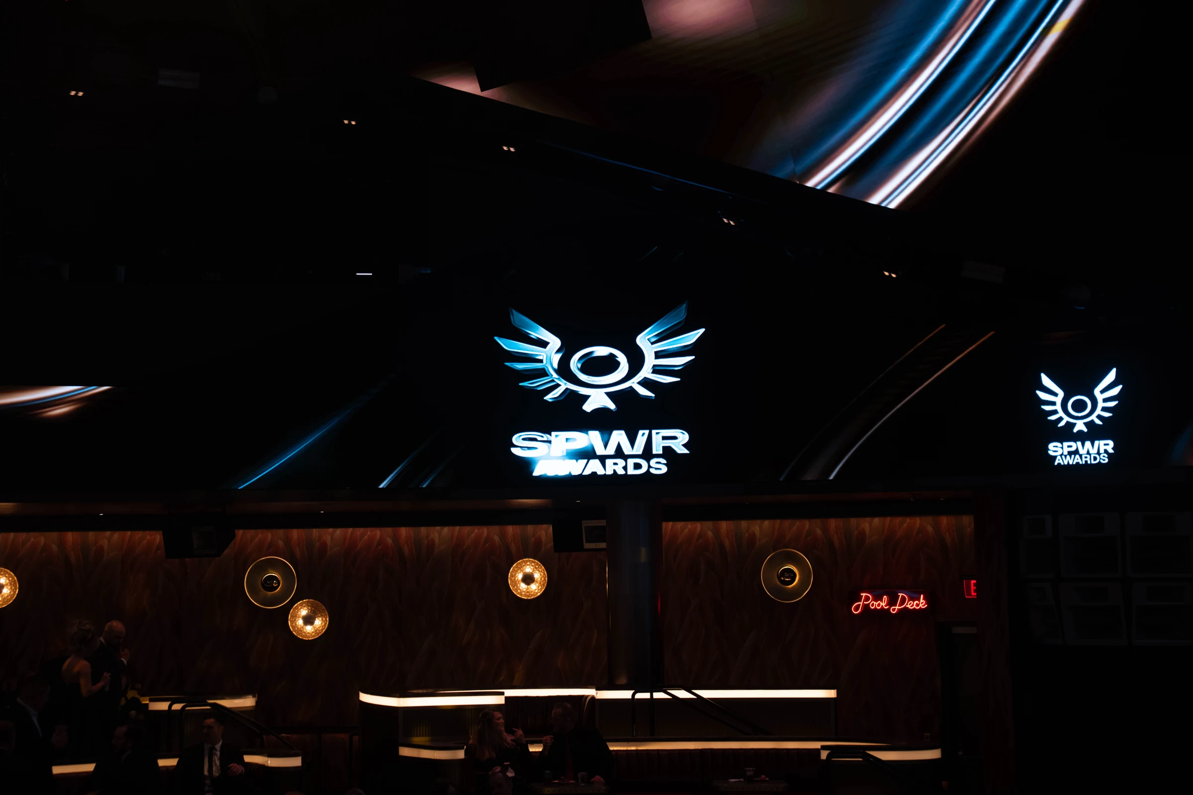 Existing Awards logo within the motion treatment on wraparound venue screens