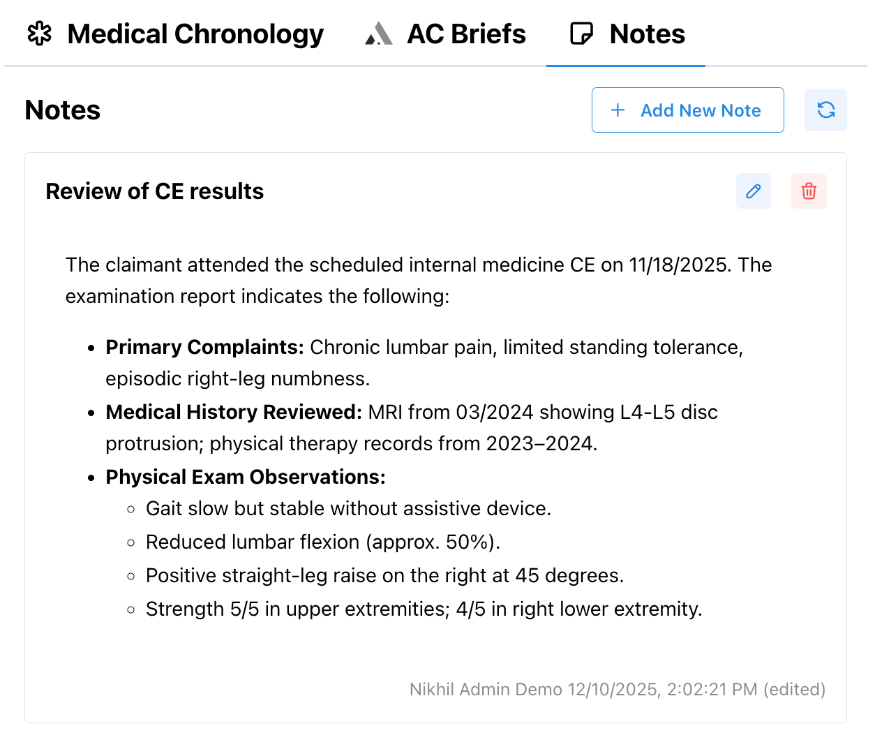 notes on medical chronology cases