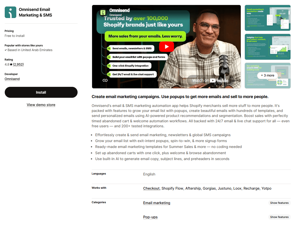 Omnisend Email Marketing & SMS for the Shopify App Store