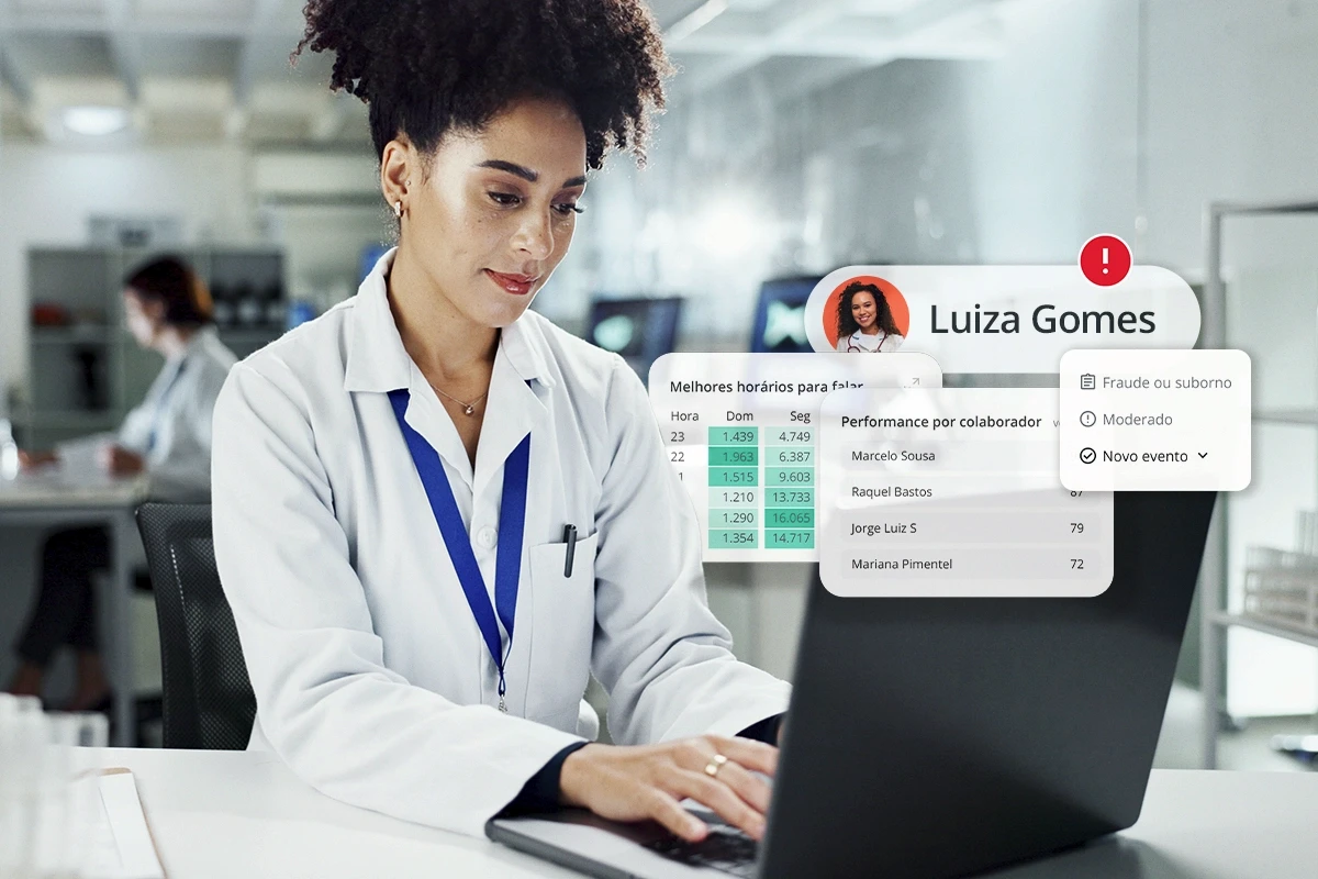 Líder do setor farmacêutico monitorando interações e extraindo métricas do WhatsApp corporativo