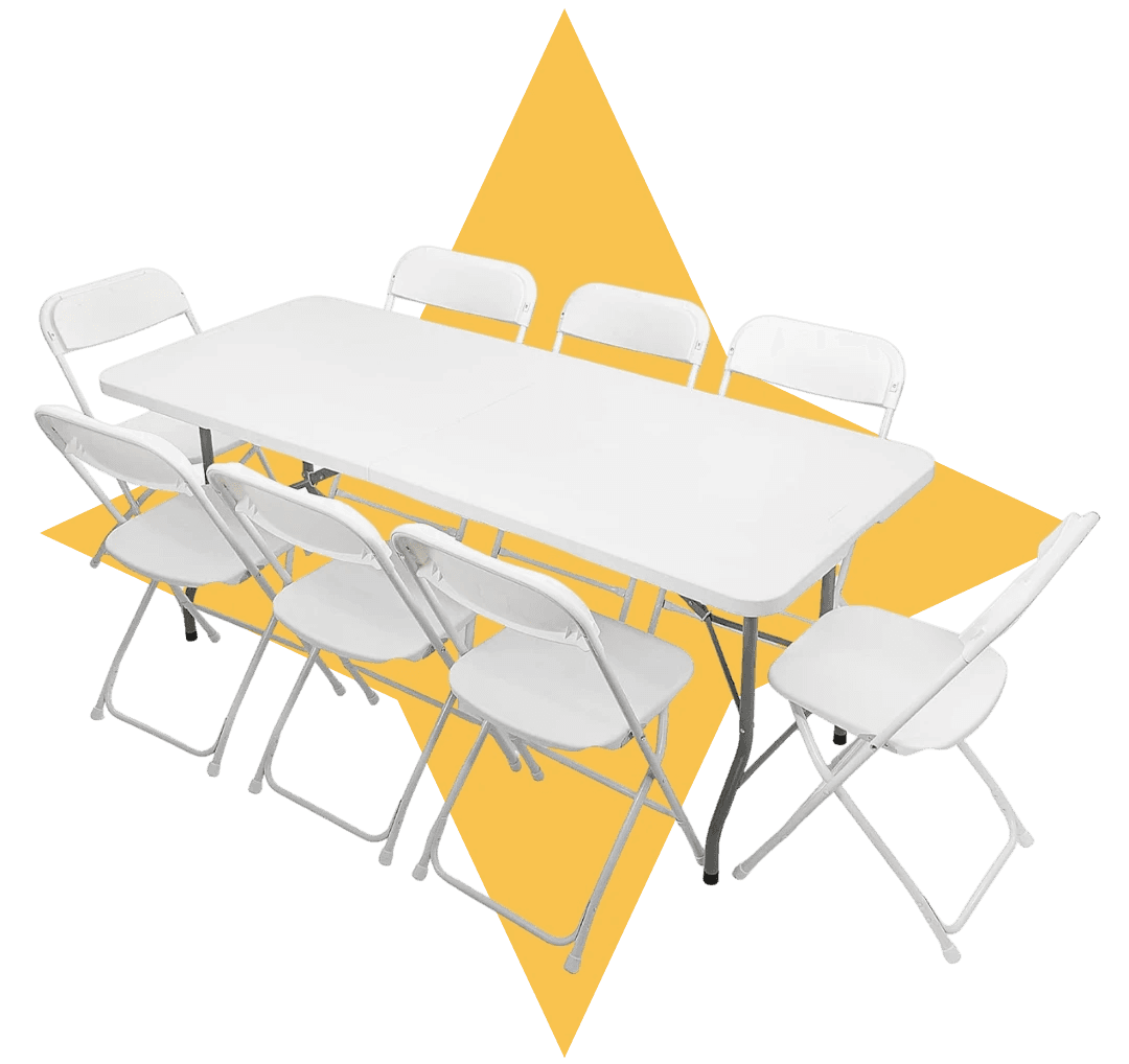 Image of a long rectangular table with foldable chairs around it.