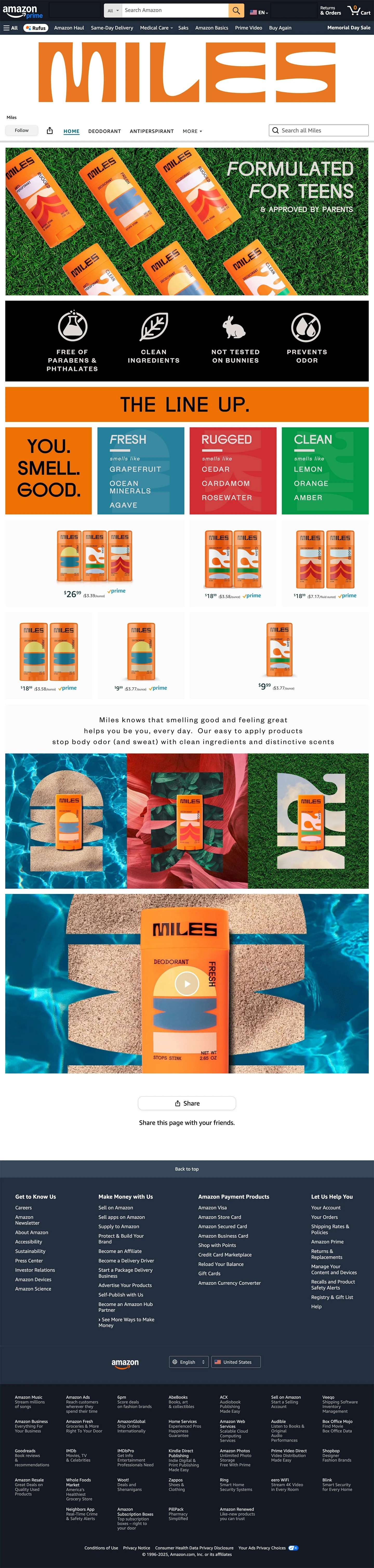 Miles Deodorant Amazon Homepage