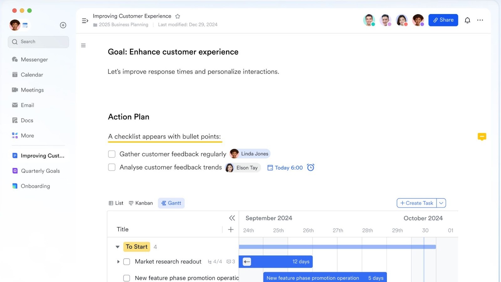 Lark's project plan with an integrated Gantt chart