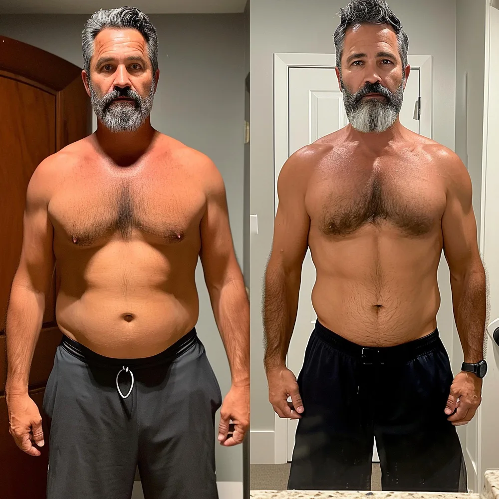 antes e depois de transformação corporal masculina
