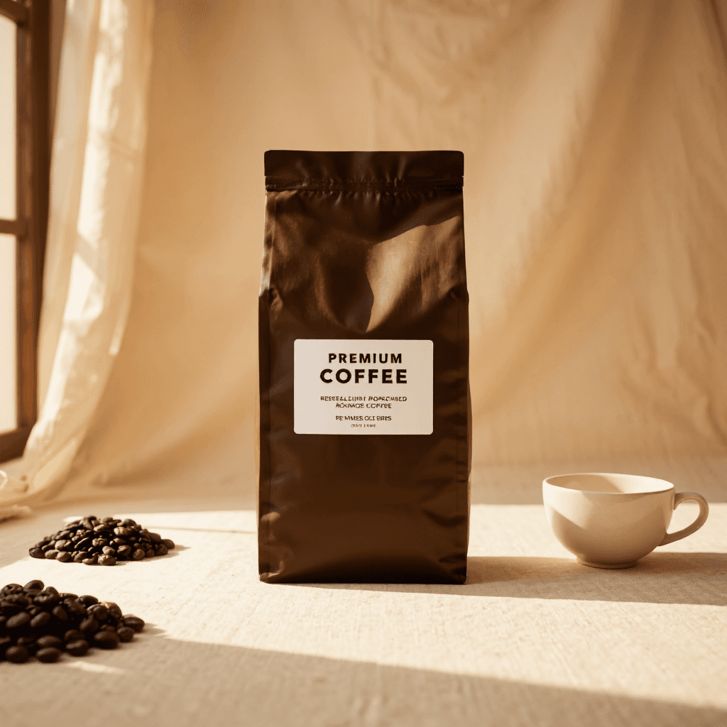 product photography of a bag of premium coffee