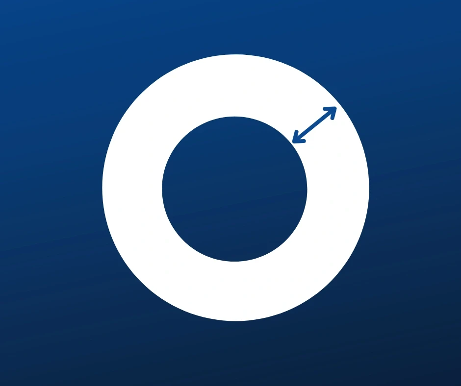 White circle shape with a blue arrow, depicting the measurement of inner radius for a diagram or icon.