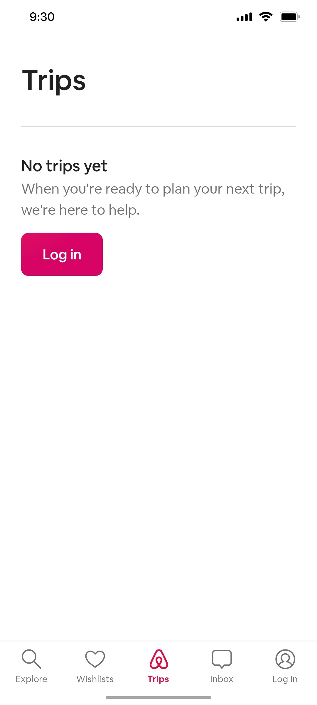 Airbnb without login trips screen
