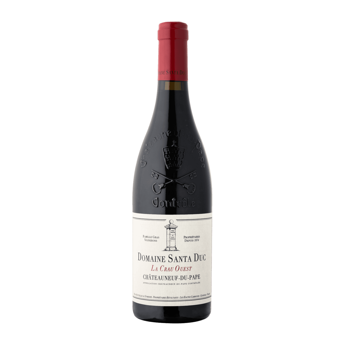 Santa Duc Châteauneuf-du-Pape La Crau Ouest教皇新堡紅酒,來自僅0.5公頃的單一地塊,以平均90年老藤100% Grenache釀造,採有機與生物動力法栽培,於陶土雙耳甕熟成18個月,展現細緻單寧、精準張力與優異陳年潛力。