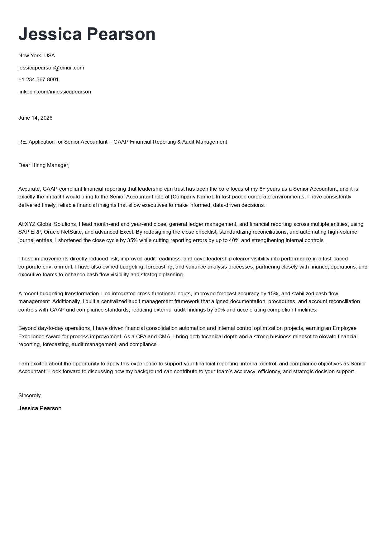 Cover letter explaining why the candidate fits the role