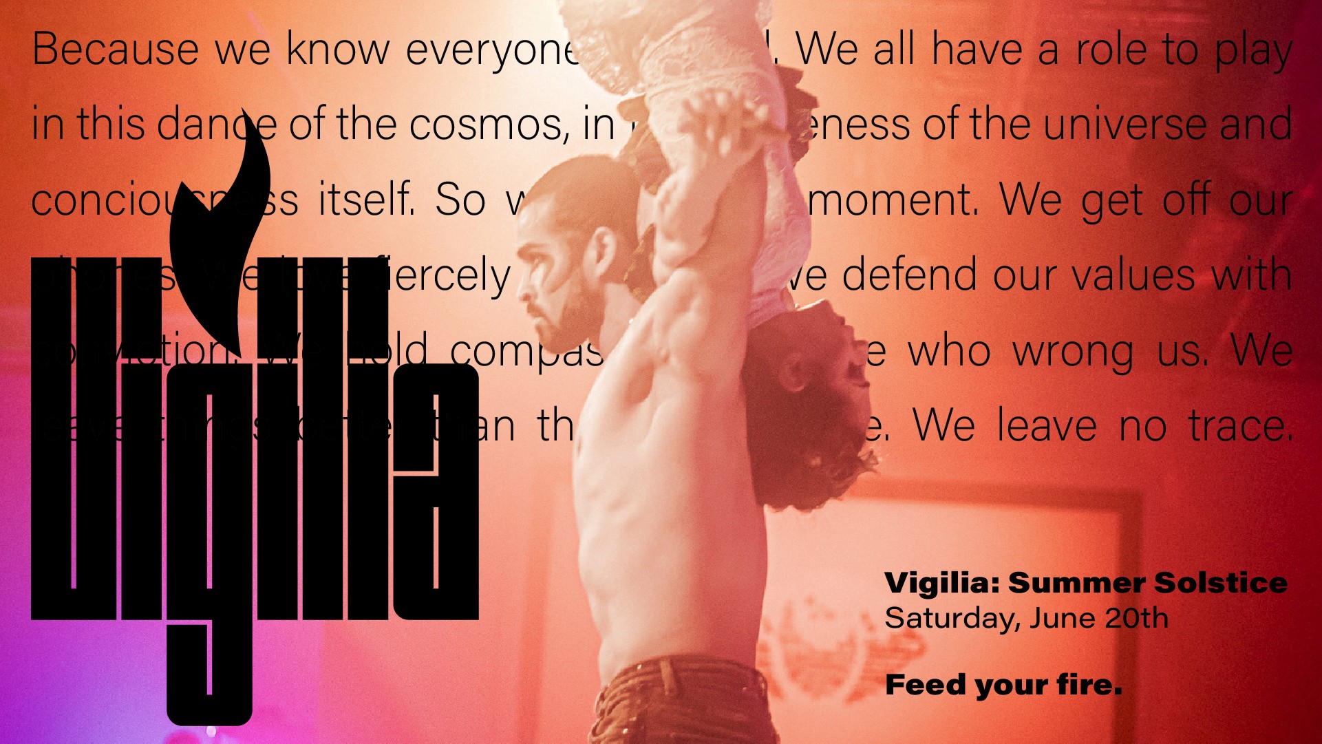 Orange Vigilia poster featuring two performers in a balancing acrobatic pose