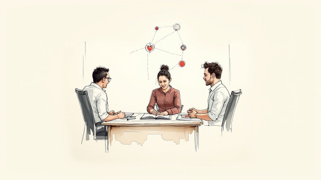 Personas en una oficina colaborando en un ambiente de trabajo saludable