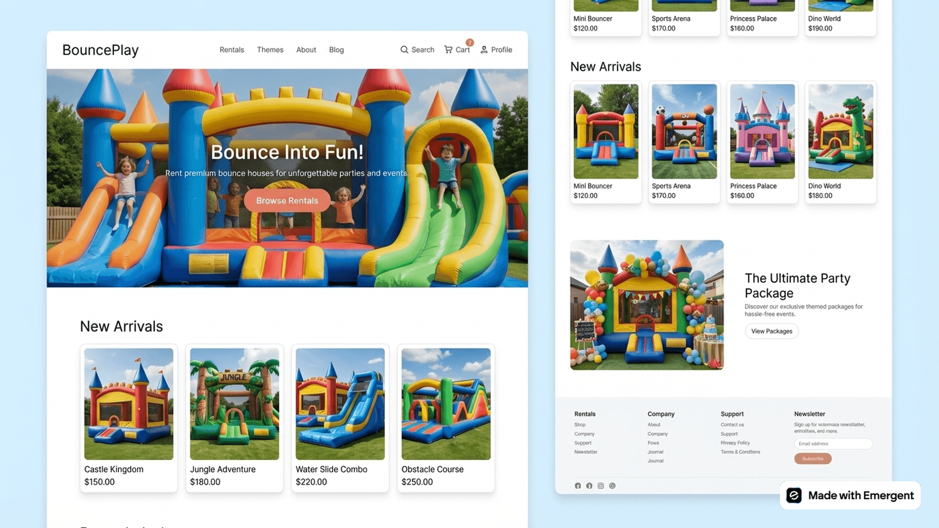 Bounce House Website Made with Emergent