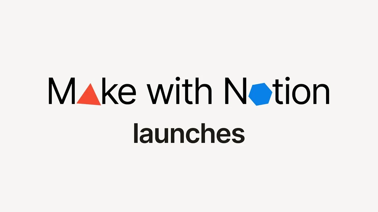 Make with Notion launch announcement text on light gray background. Stylized logo combining Make's orange triangle and Notion's blue hexagon icons. Represents Lucas Ostrowski's coverage of major integration between two leading automation platforms. Key visual for workspace optimization guide.