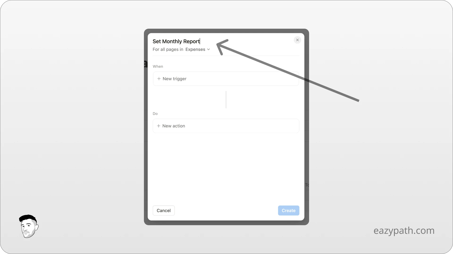 Specific Uses Cases of Notion Database Automations - Link an expense to a Monthly Report - Name and Scope