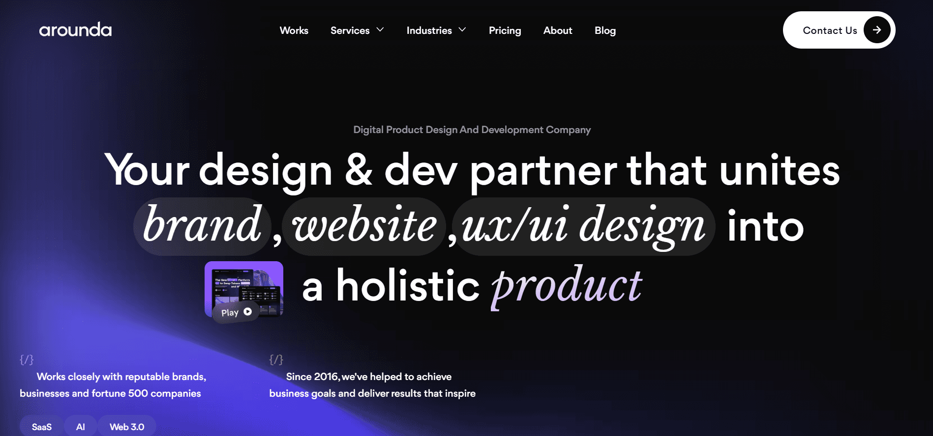 Homepage of the Arounda website