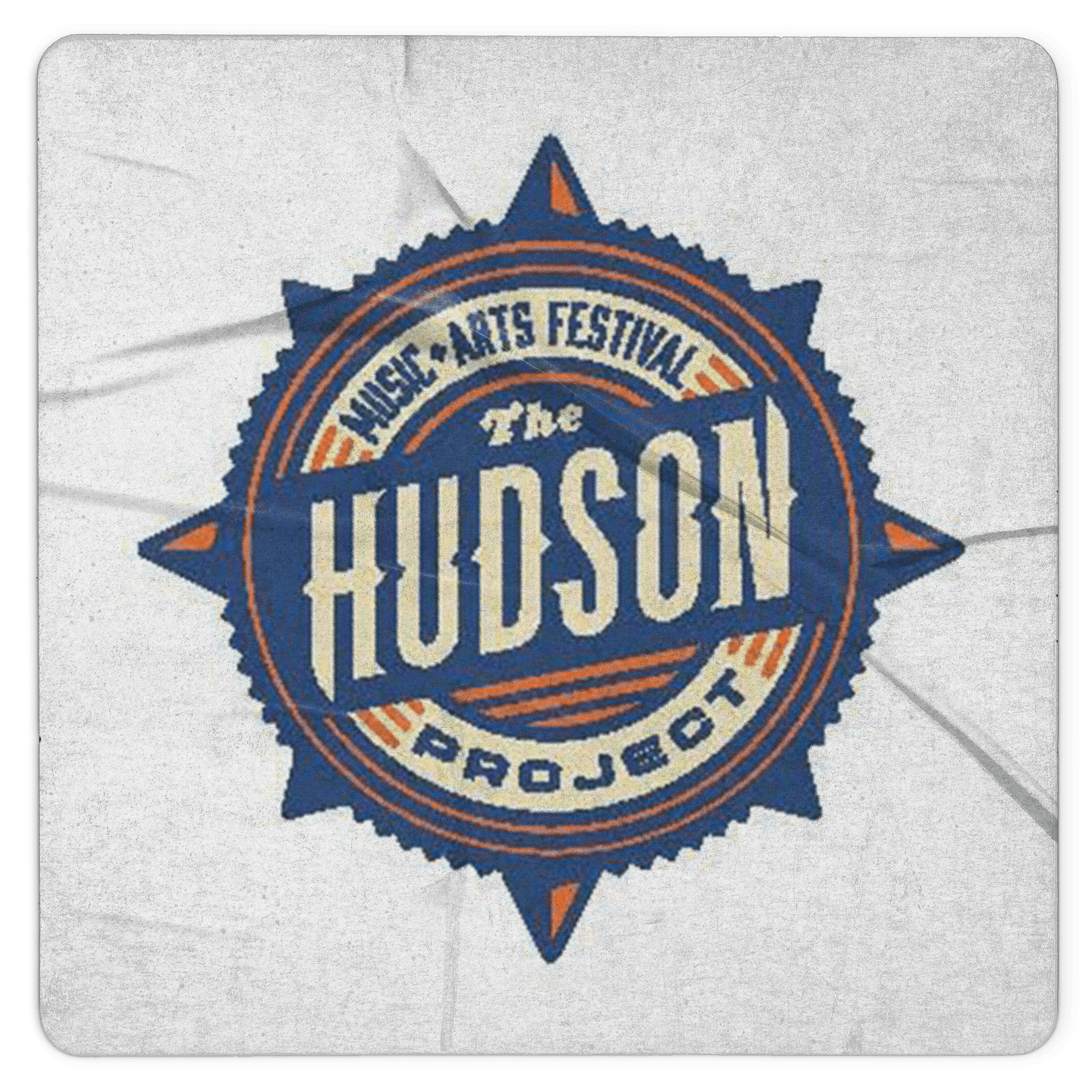 Logo design featuring the text "Hudson" within a vintage-style badge, set against a textured background.