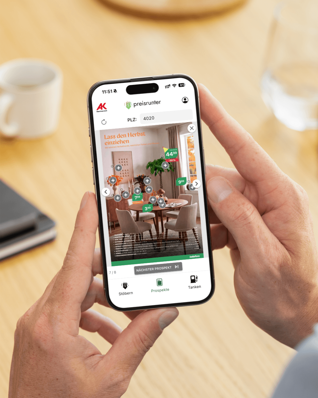 Mockup der Preisrunter-App