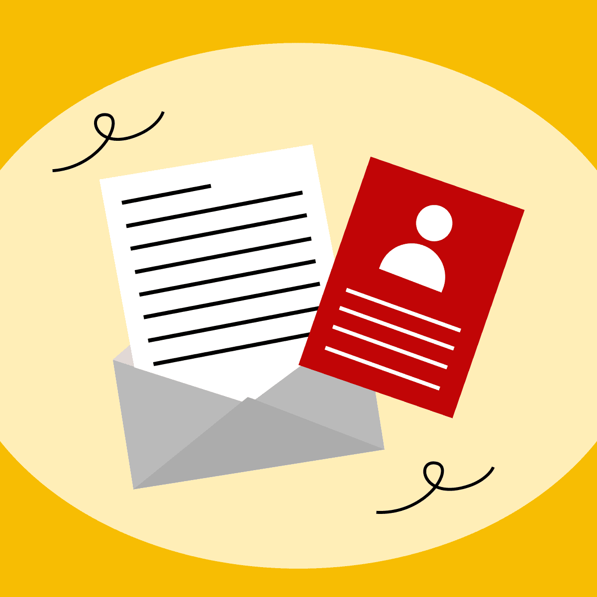 Illustration of contact documents and a profile card, representing an alignment session inquiry.