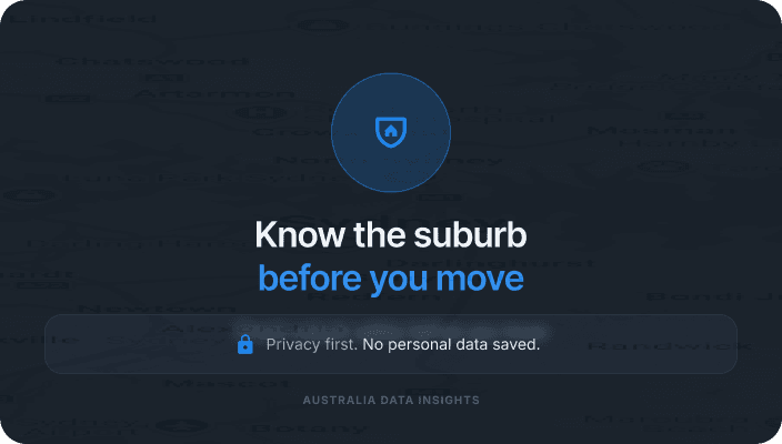 A dark-themed app interface for Suburb Check