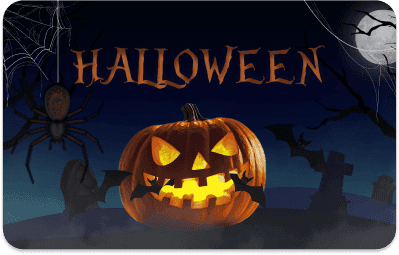 Jack-o'-lantern and bats in moonlight, Halloween Casa Verde Framer Template.