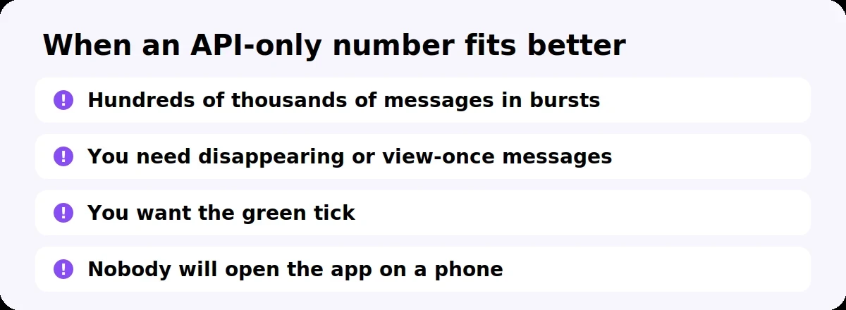 Cases where an API-only WhatsApp number fits better than coexistence