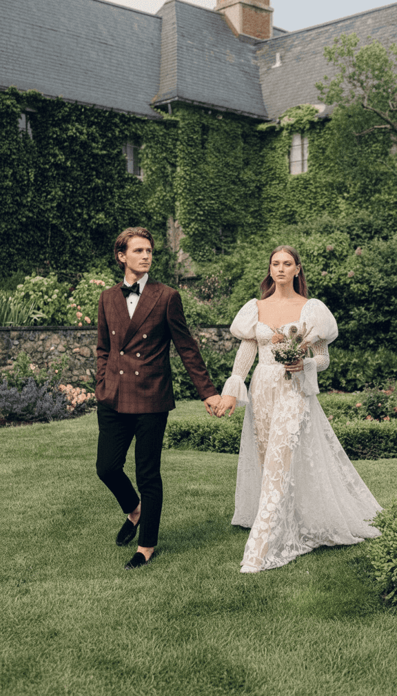 Coppia di sposi in location matrimoniale