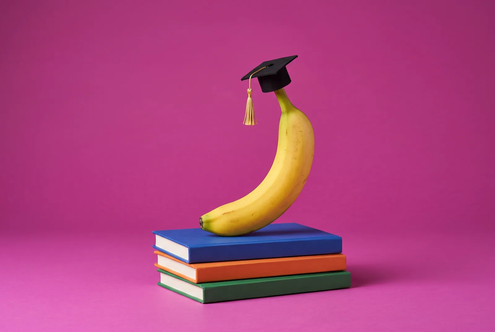 A banana in a graduation cap on a stack of books, a Fortify app review for QUITTR vs Fortify