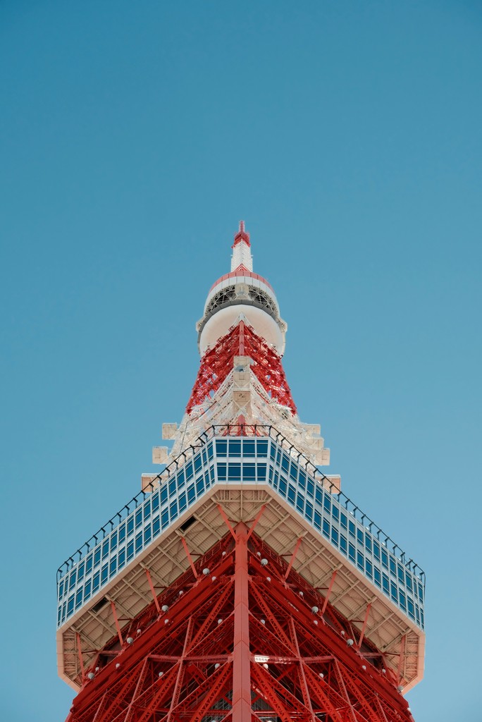 Tokyo tower against a clear blue sky