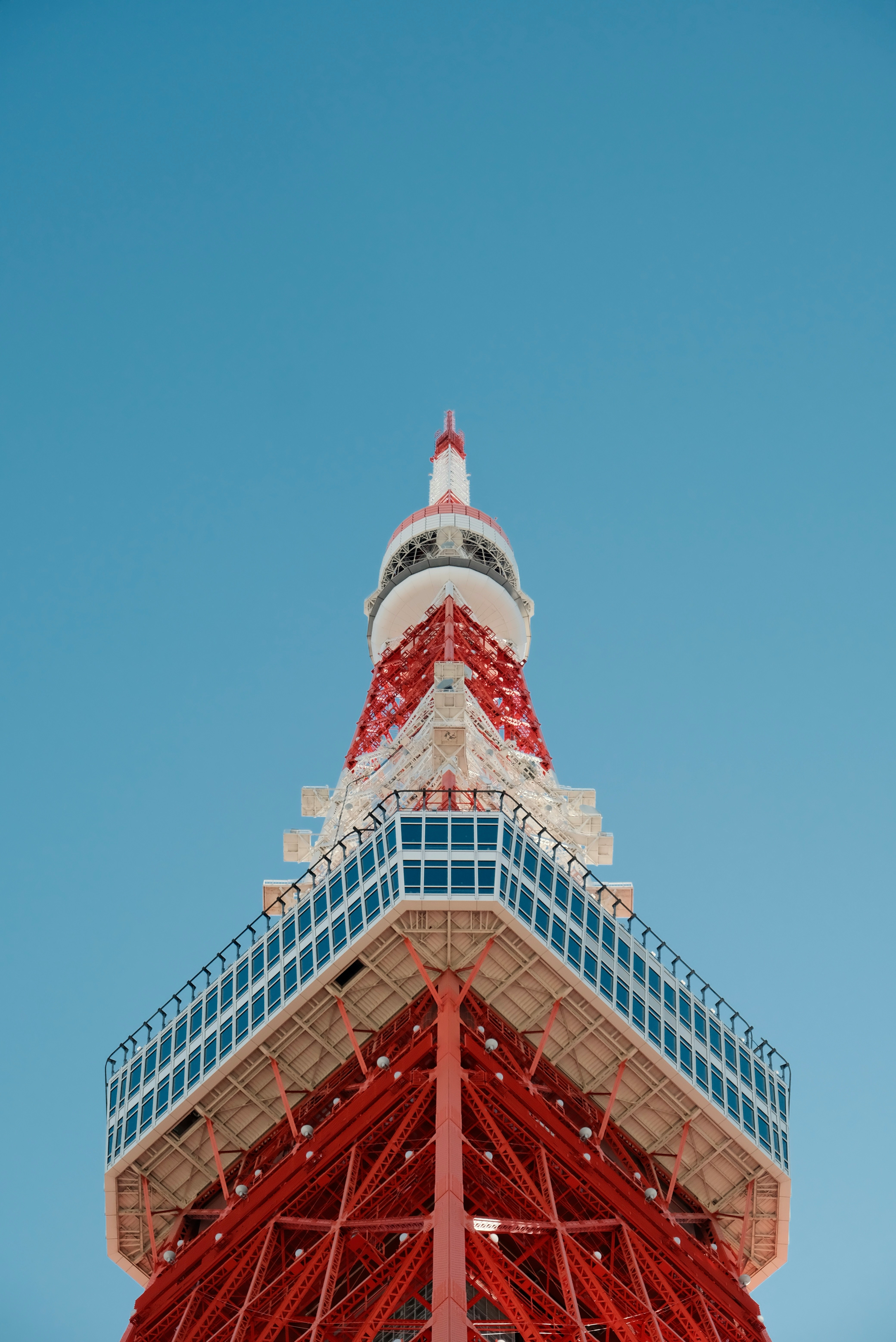 Tokyo tower against a clear blue sky