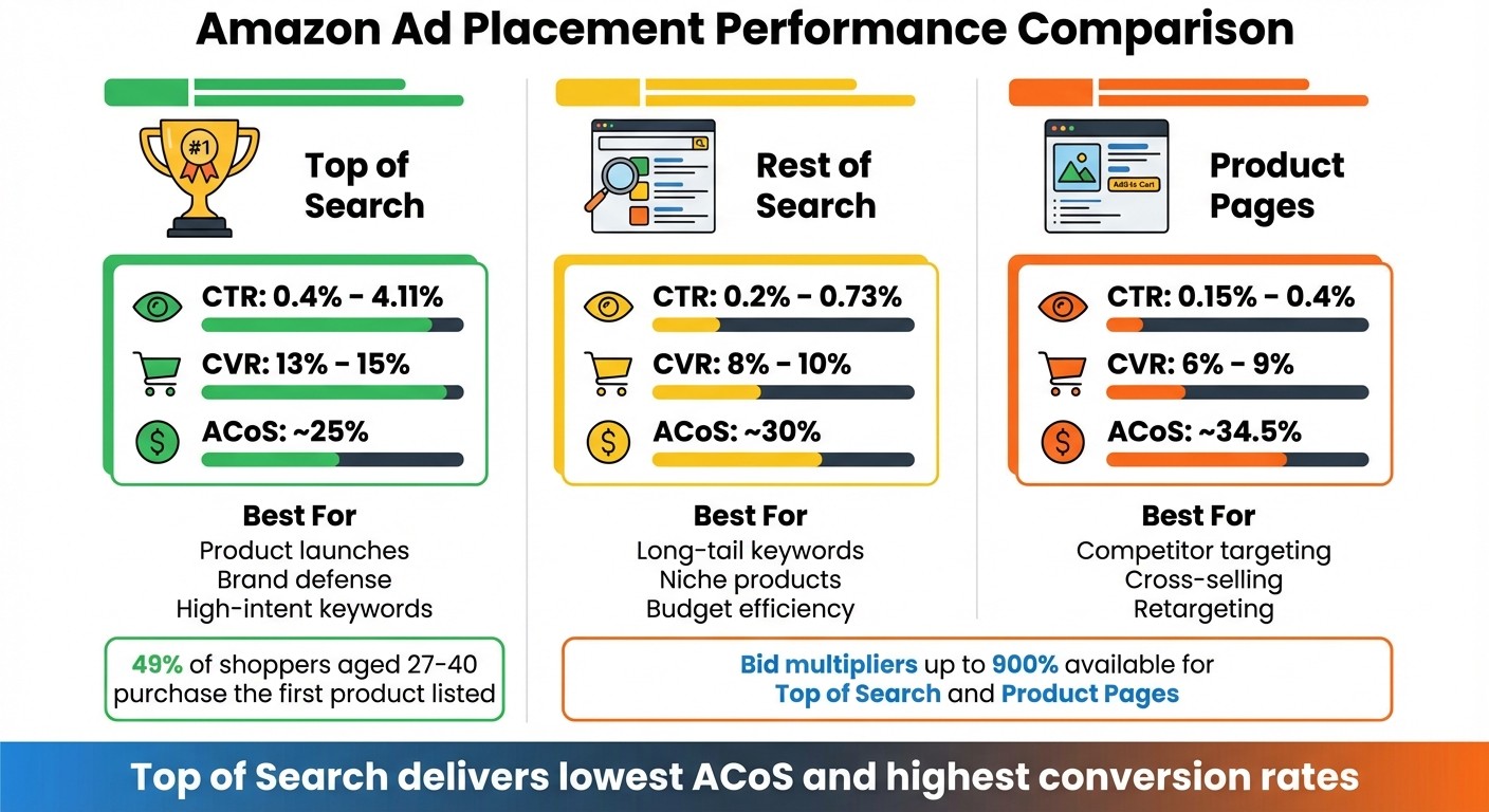 Amazon Ad Placement Performance Comparison: CTR, CVR, and ACoS by Placement Type