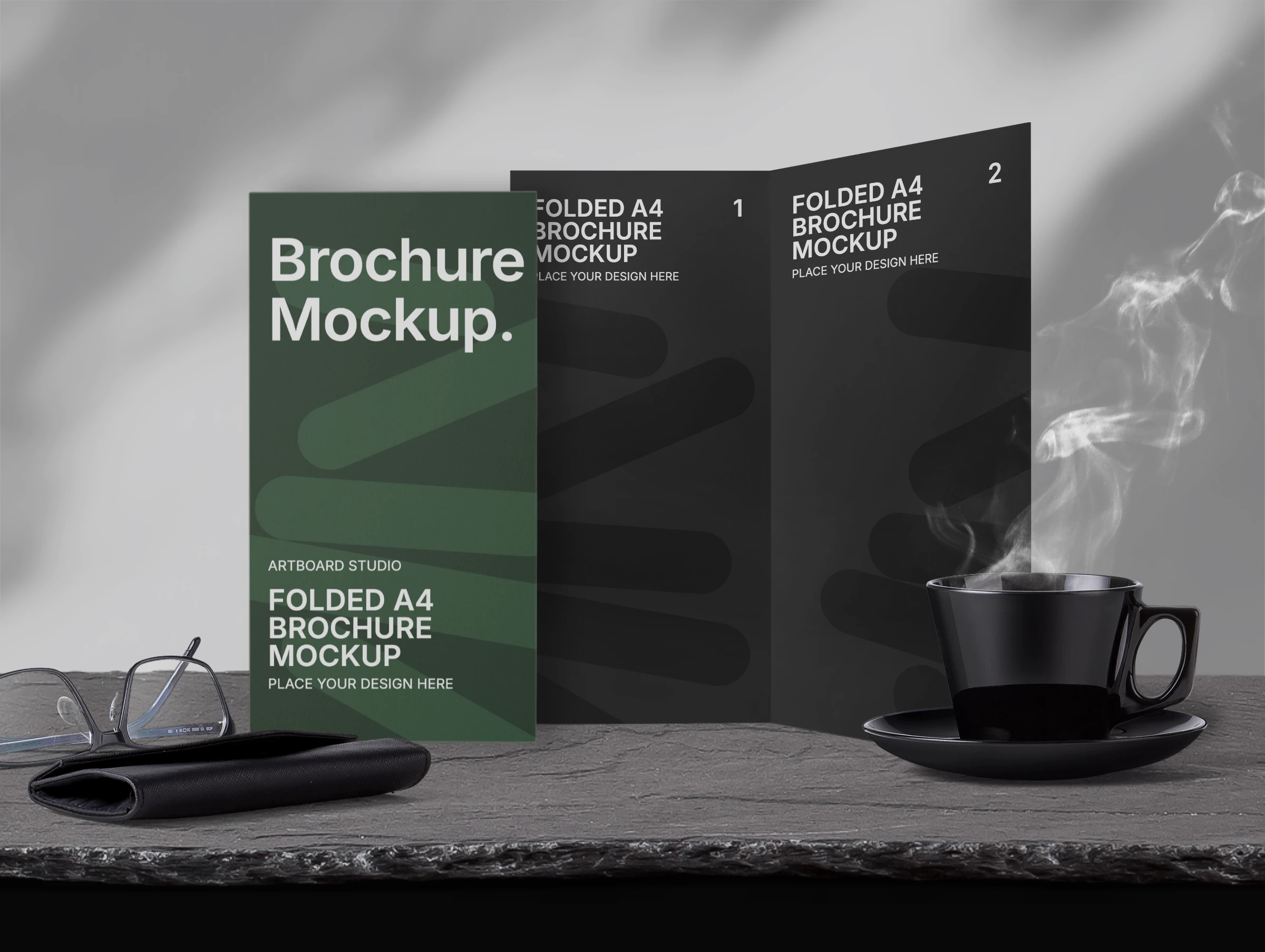 Folded brochure mockup with open and folded variations