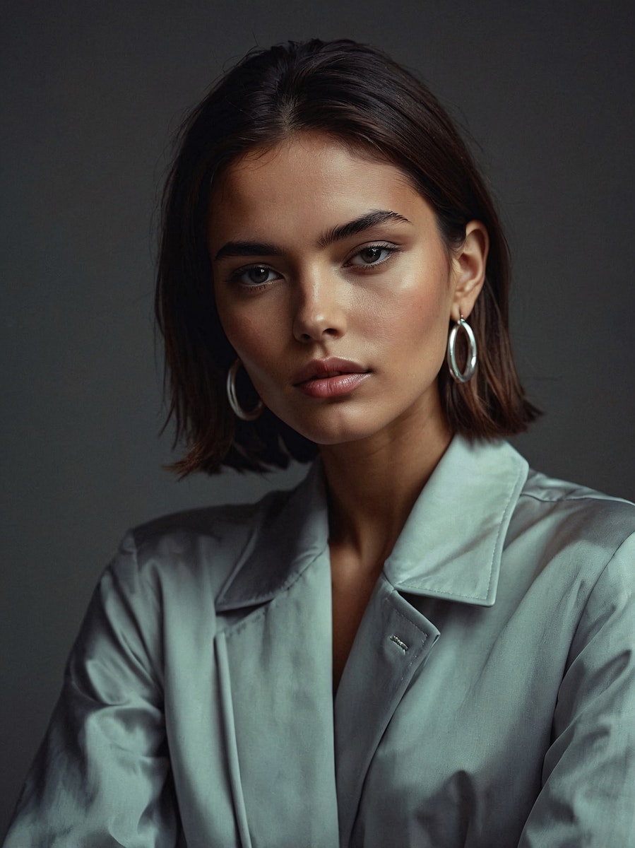 profile picture of model woman in solid background