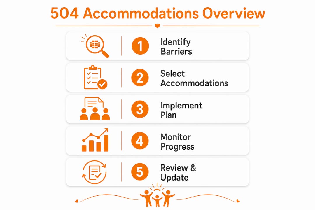 Infographic outlining steps for effective 504 accommodations