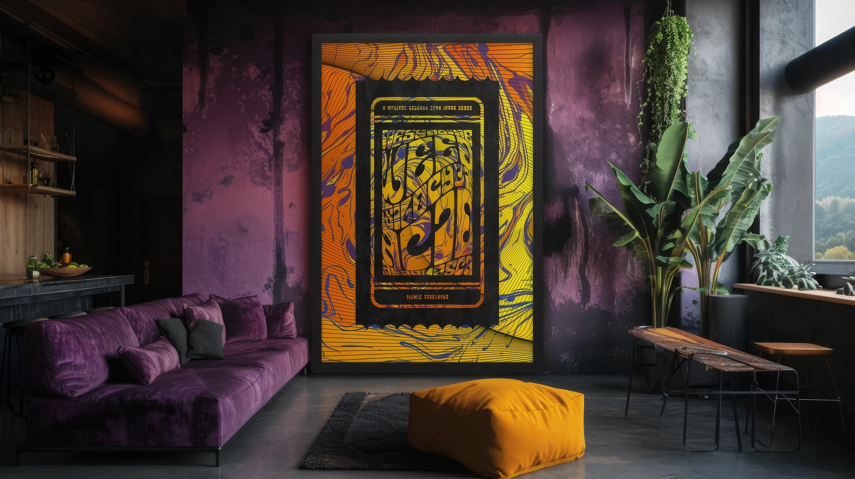 Poster design on the wall inside a livingroom