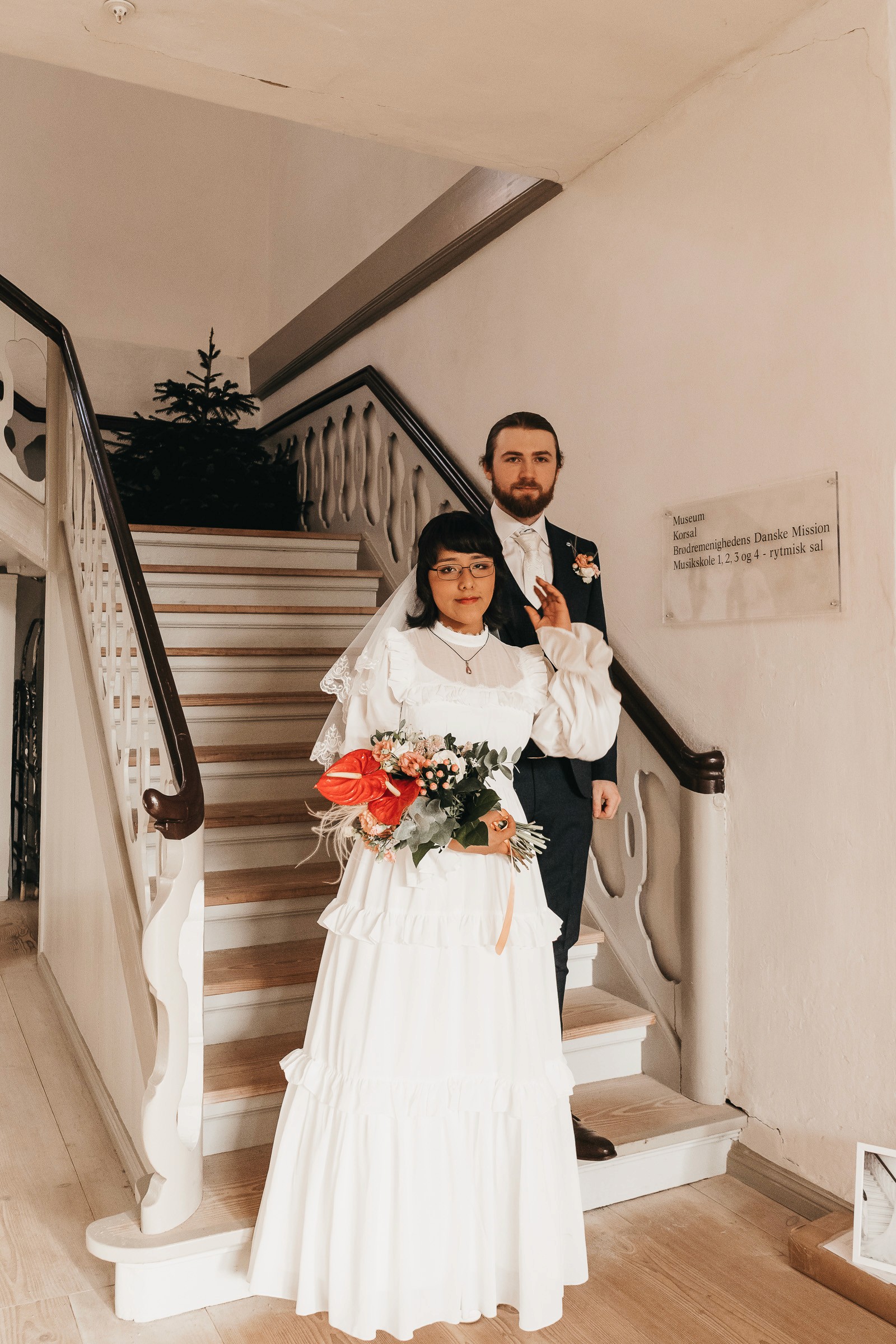 Wedding photography inside the Moravian Church, Christiansfeld, Denmark
