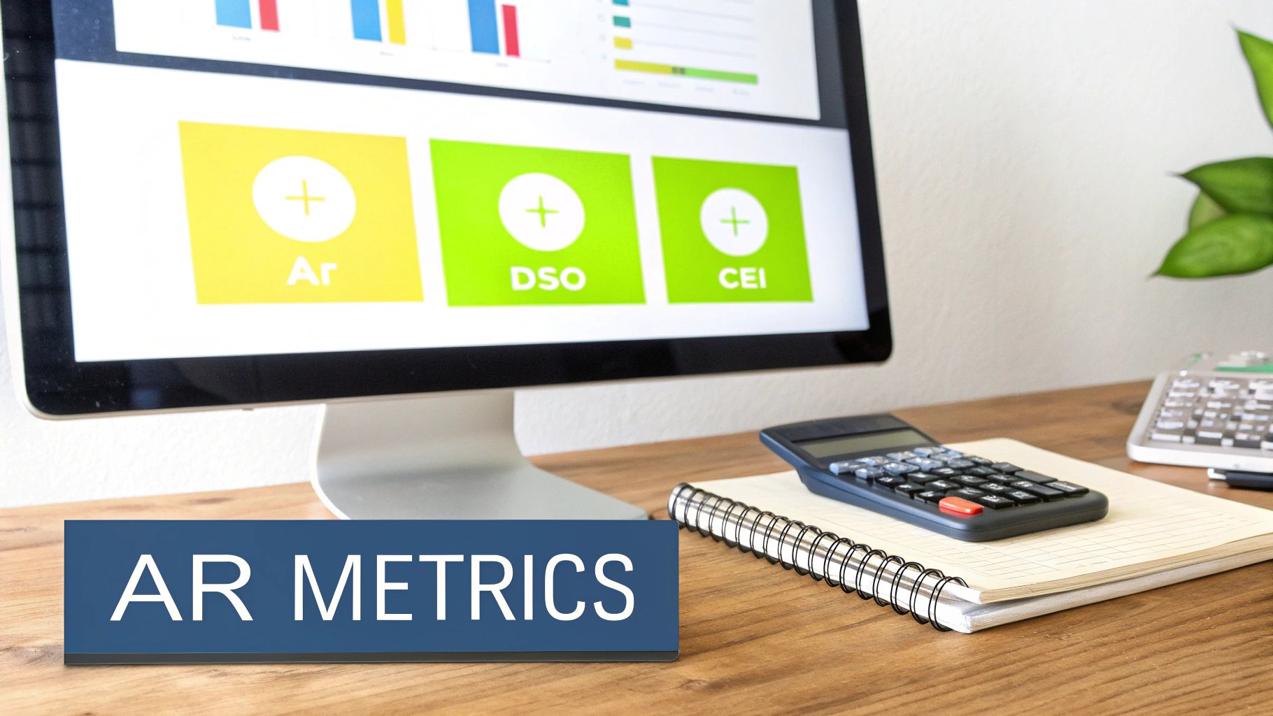 A professional dashboard showing key financial metrics like DSO and CEI, with clean charts and graphs.