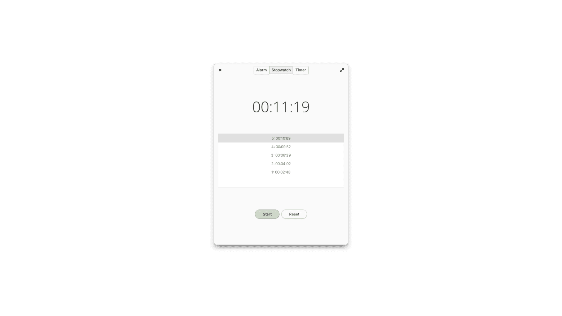 Hourglass stopwatch screenshot