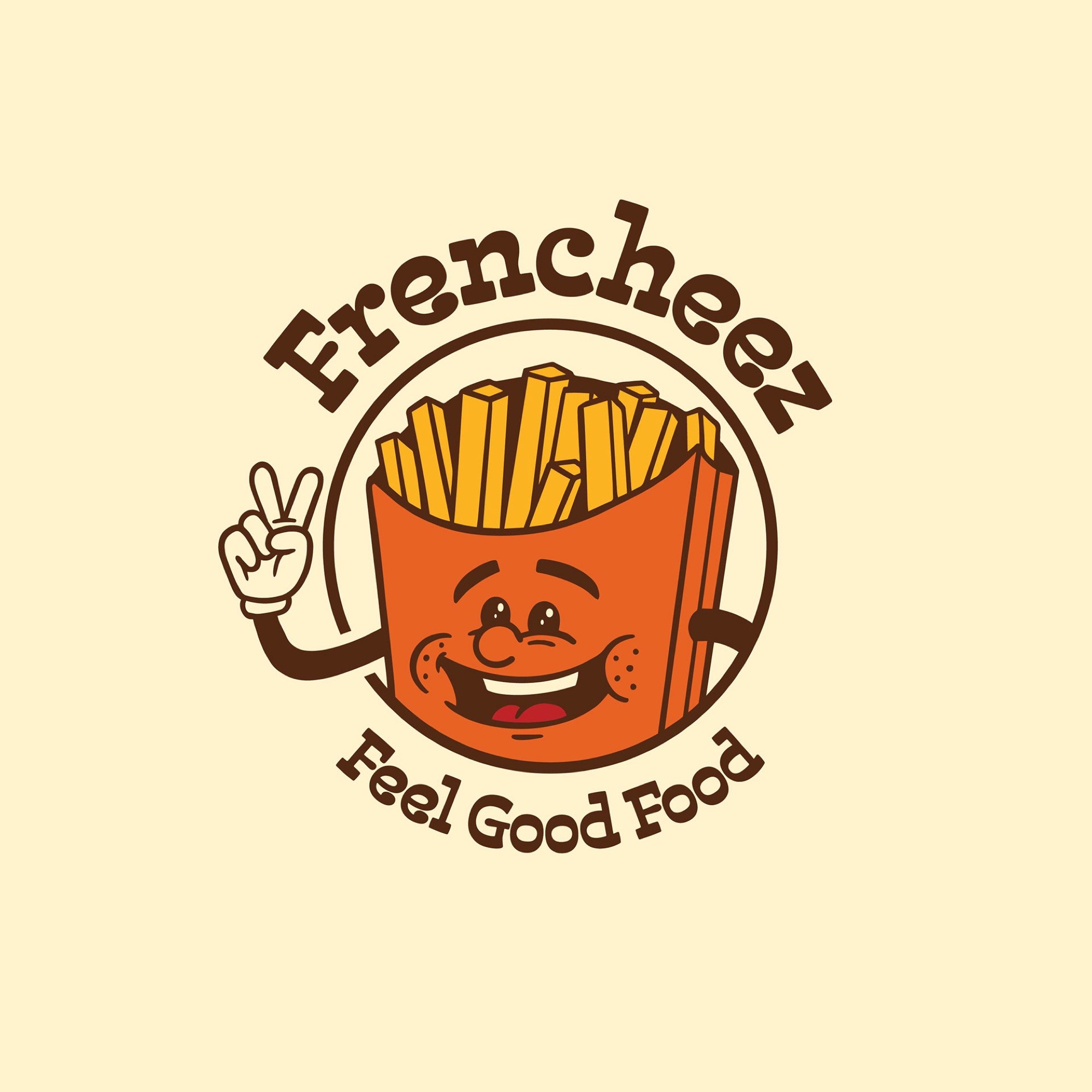 Frencheez circular badge logo with the Frenchy mascot and Feel Good Food tagline