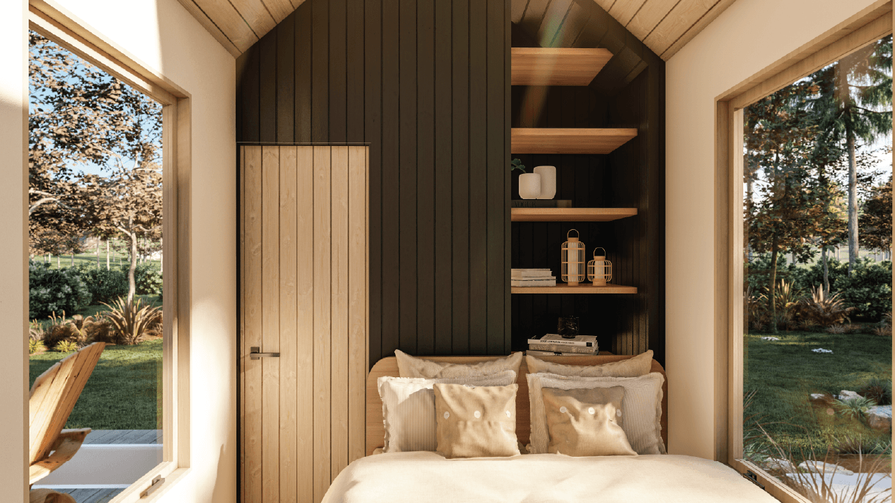 Downstairs tiny house bedroom