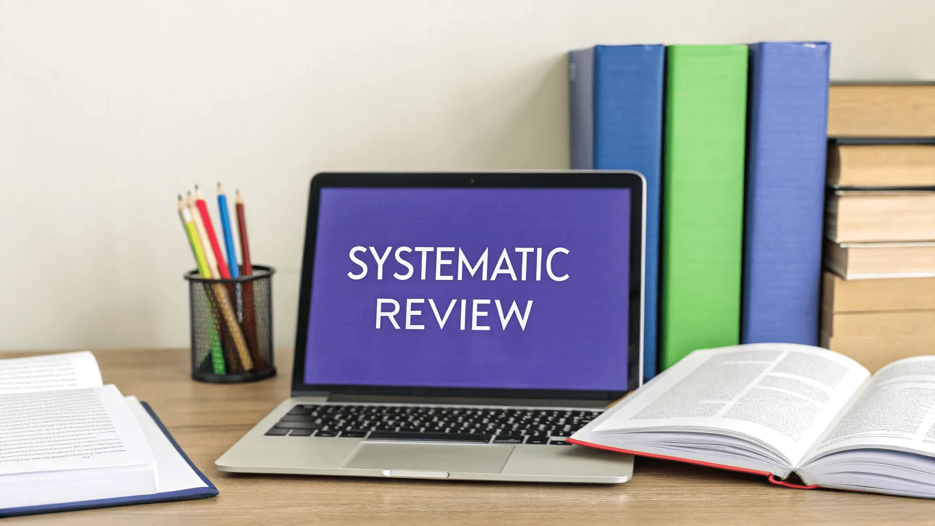 Laptop screen displays "Systematic review" - What Is A Systematic Literature Review