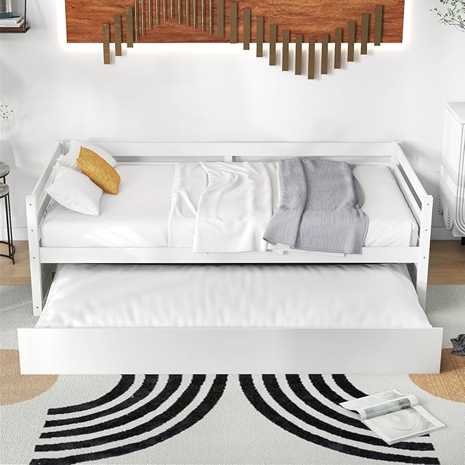 Enjoy a seamless blend of form and function with the white wooden guest bed, tailored for you.