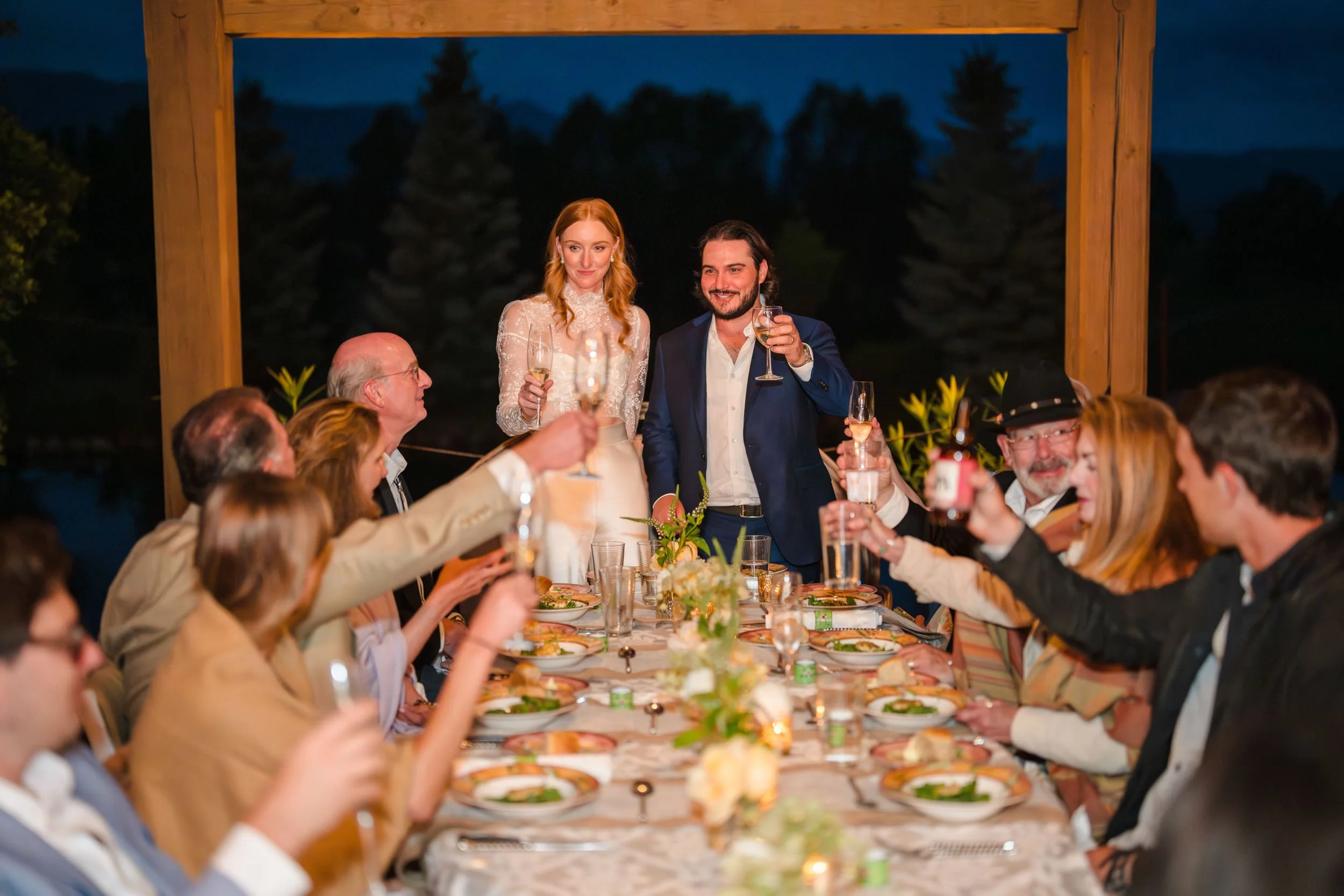 Aspen rehearsal dinner photographer capturing candid guest moments at a mountain venue