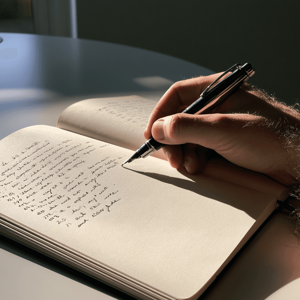 A handwritten journal with short notes tracking a two-week behavioral test